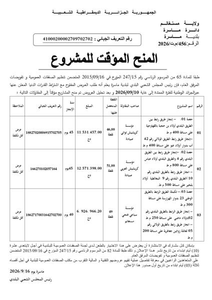 المنح المؤقت للمشروع
