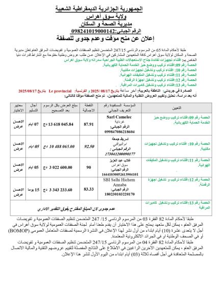 إعلان عن منح مؤقت رقم 2026/54