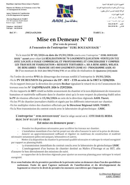 Mise en Demeure N° 01