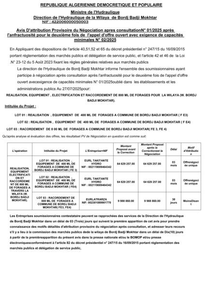 Avis D'attribution Provisoire