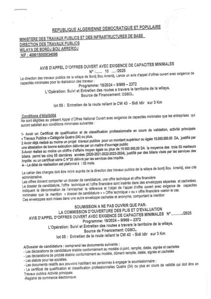 2025/Avis d'appel d’offres National ouvert N°10