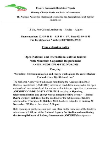 Open National and International call for tenders with Minimum Capacities Requirement