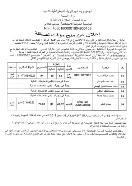 اعلان عن منح مؤقت لصفقة