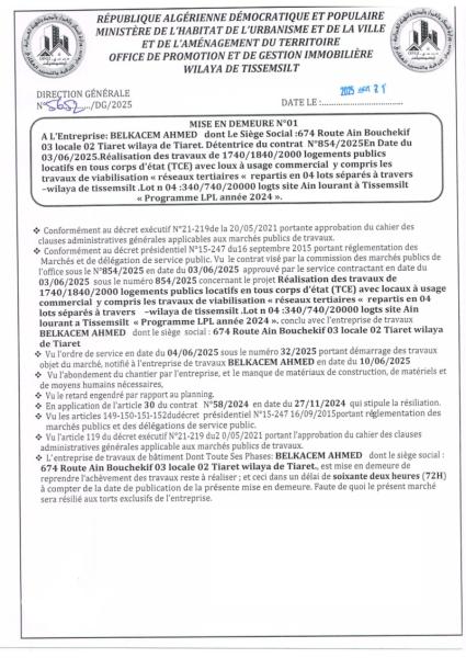 MISE EN DEMEURE N°01