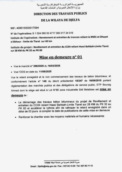 MISE EN DEMEURE N°01
