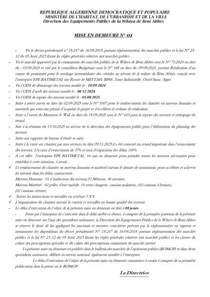 MISE EN DEMEURE N°01