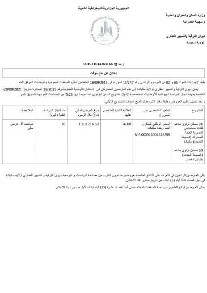 إعـلان عن المنح المؤقت
