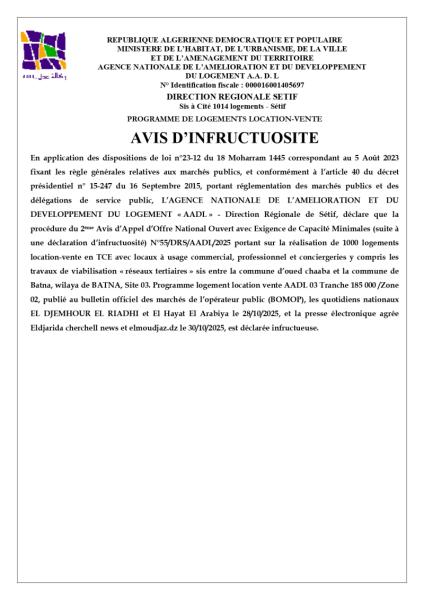 AVIS D'INFRUCTUOSITÉ