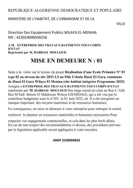 Mise en demeure N°01