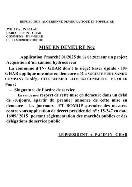 MISE EN DEMEURE N02
