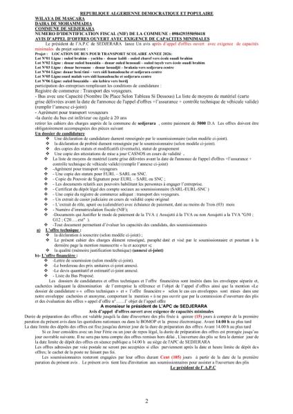AVIS D'APPEL D'OFFRES OUVERT AVEC EXIGENCE DE CAPACITE MINIMALES