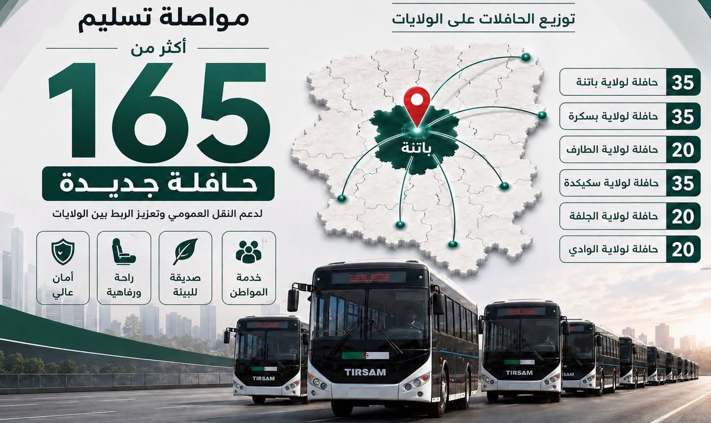مجمع تيرصام يوزع 165 حافلة جديدة على 6 ولايات
