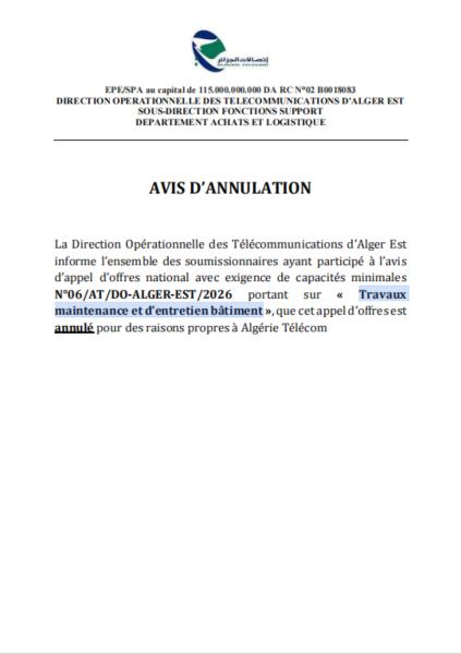 AVIS D'ANNULATION